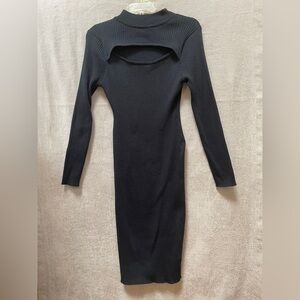 Say What? Cut Out Black Ribbed Sweater Dress